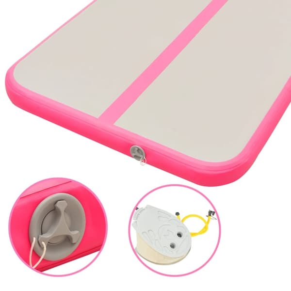 oppustelig gymnastikmåtte med pumpe 600 x 100 x 10 cm PVC Pink