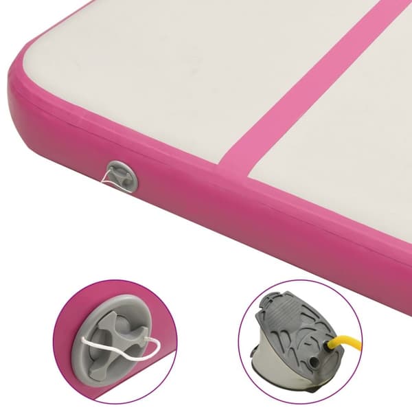 Uppblåsbar gymnastikmatta med pump 600x100x15 cm PVC rosa