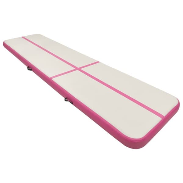 Uppblåsbar gymnastikmatta med pump 600x100x15 cm PVC rosa