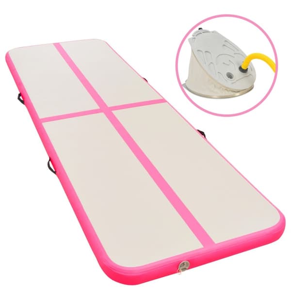 oppustelig gymnastikmåtte med pumpe 300 x 100 x 10 cm PVC Pink