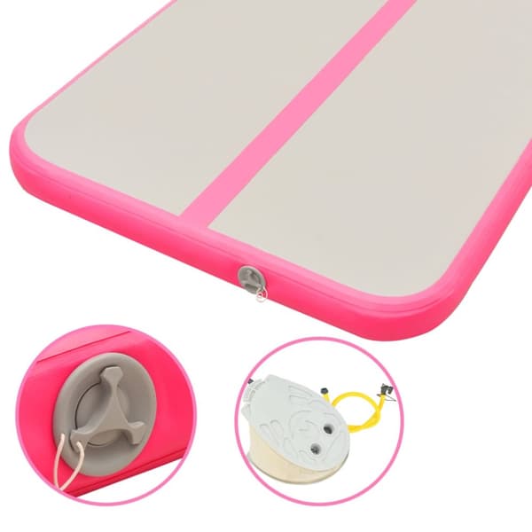 Uppblåsbar gymnastikmatta med pump 500x100x10 cm PVC rosa