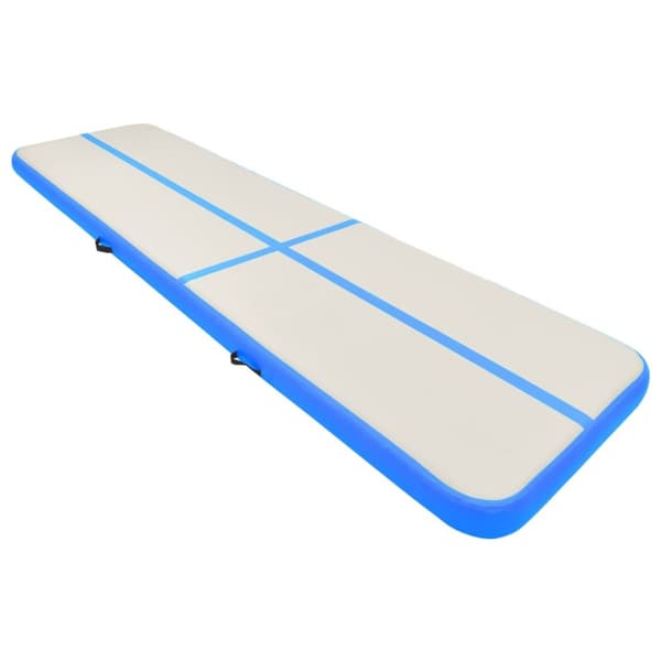 Uppblåsbar gymnastikmatta med pump 800x100x15 cm PVC blå