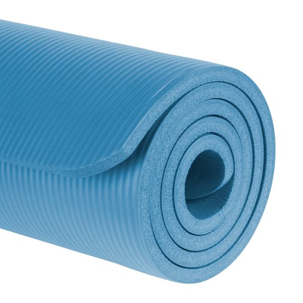 Gymnastikmåtte til yoga, pilates, fitness, 183x61cm, tykkelse 1,5cm, NBR materiale, blå, REBEL ACTIVE