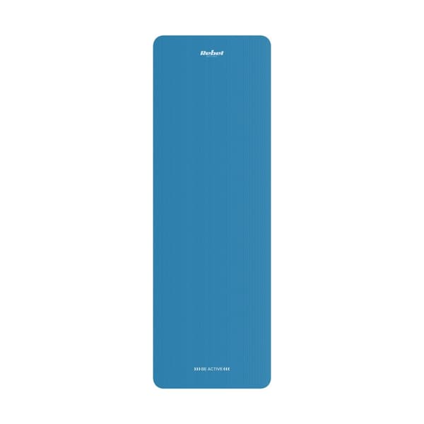Gymnastikmåtte til yoga, pilates, fitness, 183x61cm, tykkelse 1,5cm, NBR materiale, blå, REBEL ACTIVE
