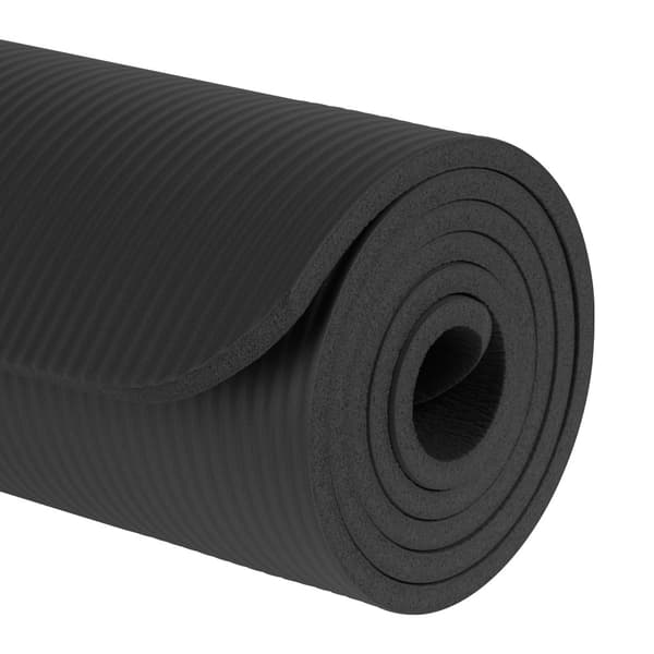 Voimistelumatto jooga, pilates, fitness, 183x61cm, paksuus 1cm, NBR materiaalia, musta, REBEL ACTIVE