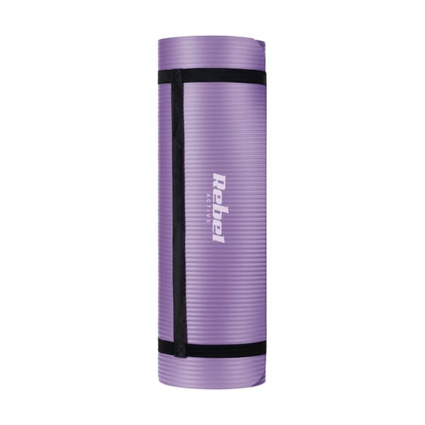 Gymnastikmåtte til yoga, pilates, fitness, 183x61cm, tykkelse 1cm, NBR materiale, lilla, REBEL ACTIVE