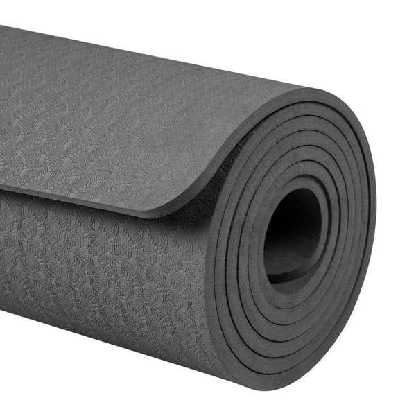 Gymnastikmåtte til yoga, pilates, fitness, 183x61cm, tykkelse 6mm, TPE materiale, sort, REBEL ACTIVE
