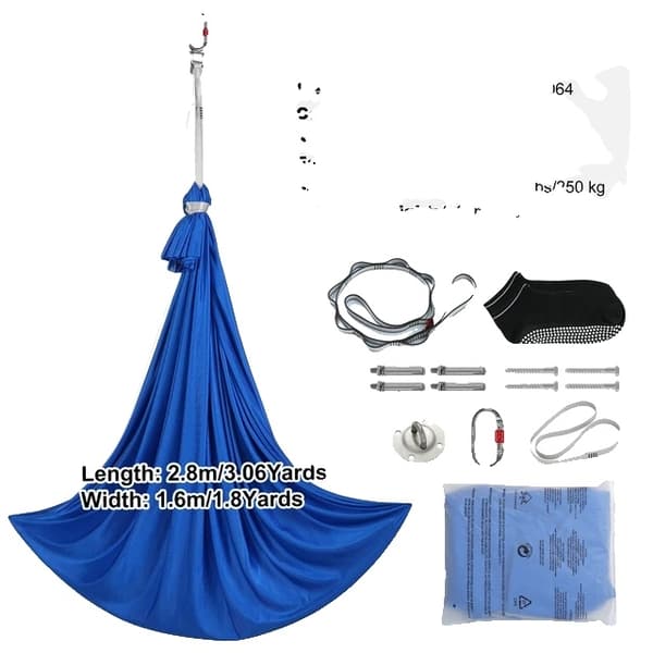 Aerial Yoga Hammock Sæt, 250 kg Vægtkapacitet, Inkluderer Yoga Sokker & Loftmontering, Lilla 2,8x1,5m Blue 2.8x1.5m