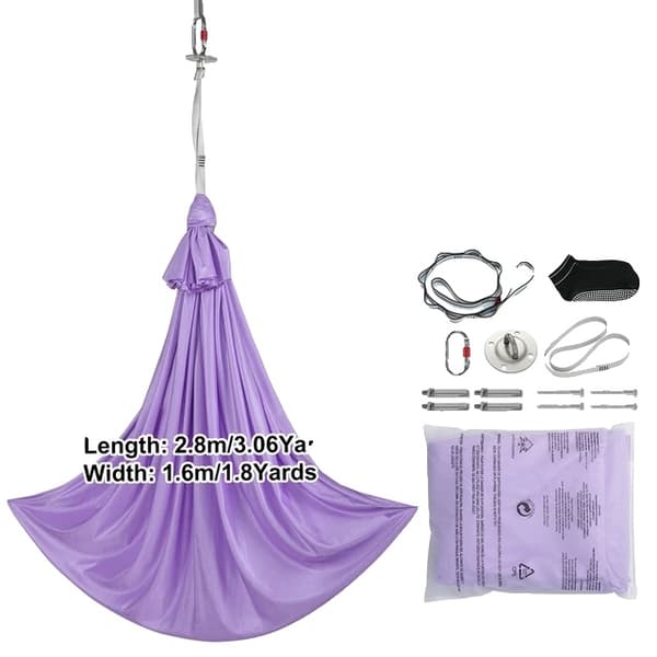 Aerial Yoga Hammock Set, 250 kg Viktkapacitet, Inkluderar Yogasockor & Takfäste, Lila 2,8x1,5m Purple 2.8x1.5m