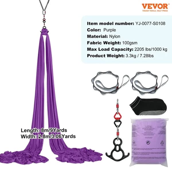 Aerial Yoga Swing Set, 87/11 Yard Längd, Antigravity Design, grön 10x28m