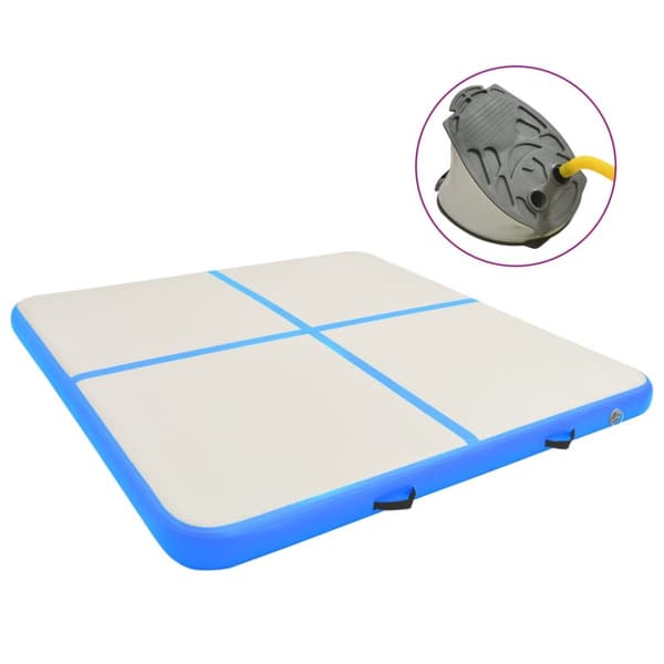 Uppblåsbar gymnastikmatta med pump 200x200x15 cm PVC blå