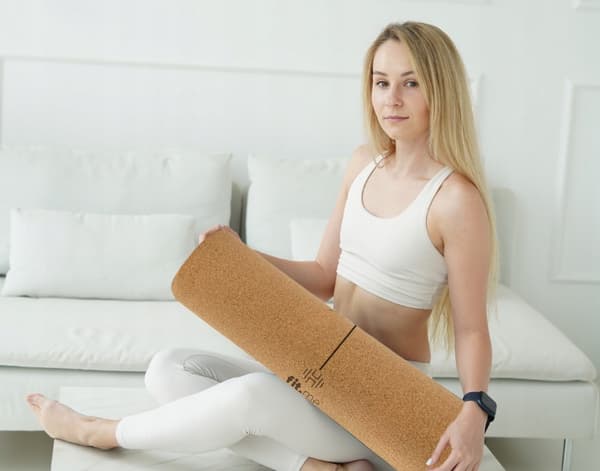YOGAMATTA KORK ANTI-SLIP MED MÖNSTER FÖR ÖVNINGAR GUMMIKOMFORT