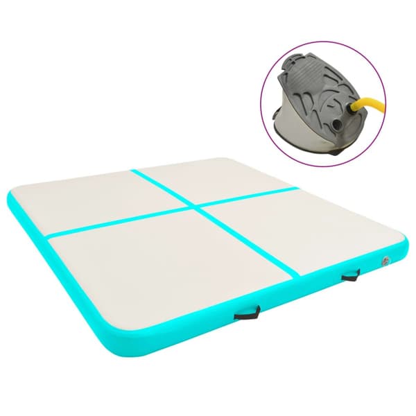 Uppblåsbar gymnastikmatta med pump 200x200x15 cm PVC grön