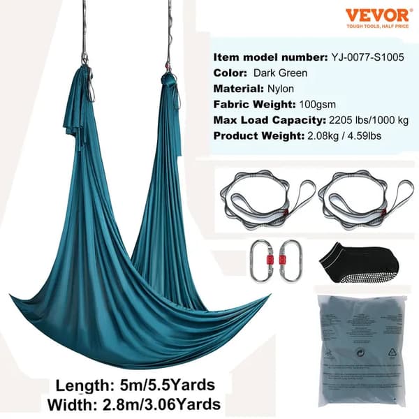 Luft Yoga Hængekøje, Nylon Stof, Komplet Ophængningsudstyr, Grøn