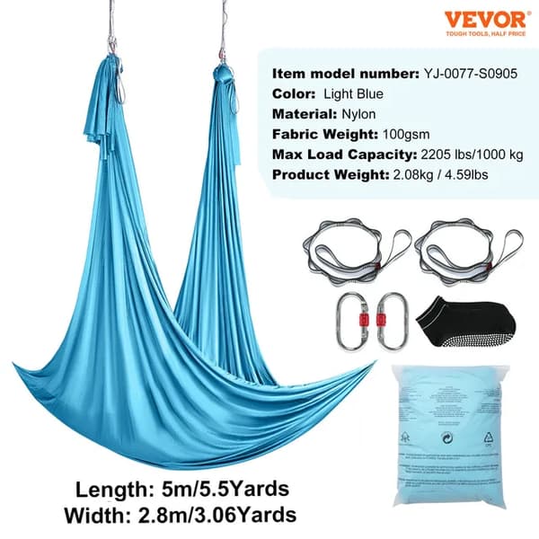 Luft Yoga Hængekøje, Nylon Stof, Komplet Ophængningsudstyr, Blå