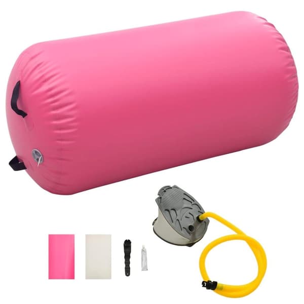 vidaXL Oppblåsbar gymnastikkrull med pumpe 120x90 cm PVC rosa