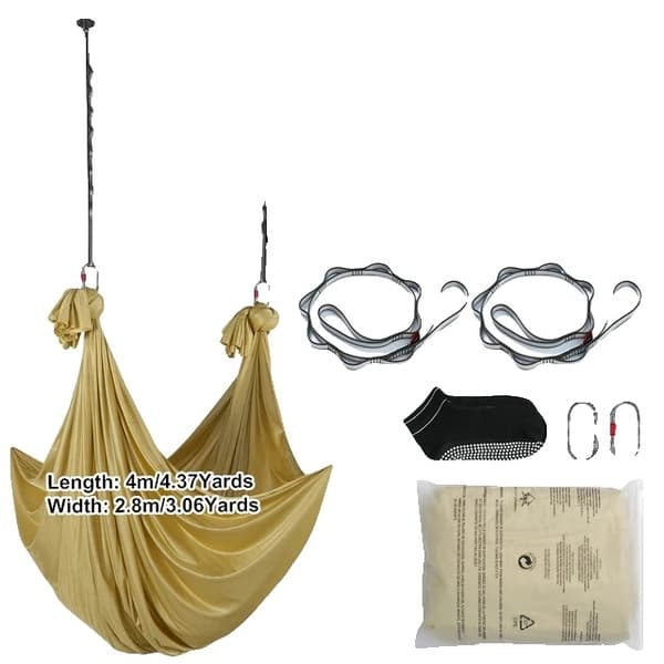 Aerial Yoga Hammock Set, 1000 kg Viktkapacitet, Anti-Gravity Övningar, guld 4x2,8m