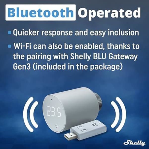 Ansluten termostatisk huvud - SHELLY - Blu TRV - Bluetooth-rotationsventil - Wi-Fi-anslutning - Precision ±0,1°C