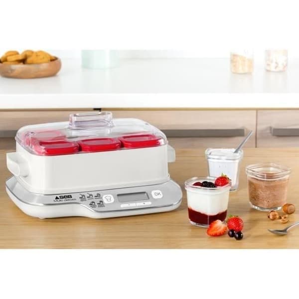 SEB - Yoghurtmaskin - 600W - 6 krukor - Multi Délices Express Compact - vit/röd - YG660100