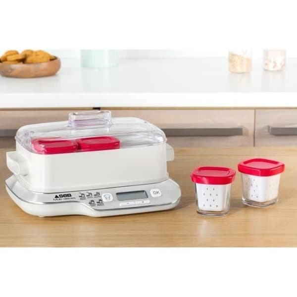 SEB - Yoghurtmaskin - 600W - 6 krukor - Multi Délices Express Compact - vit/röd - YG660100