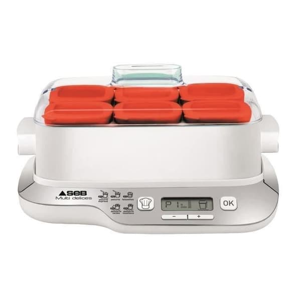 SEB - Yoghurtmaskin - 600W - 6 krukor - Multi Délices Express Compact - vit/röd - YG660100