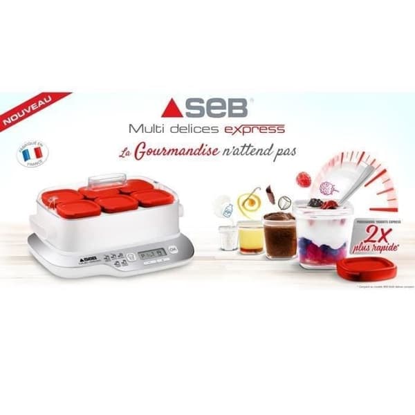 SEB - Yoghurtmaskin - 600W - 6 krukor - Multi Délices Express Compact - vit/röd - YG660100