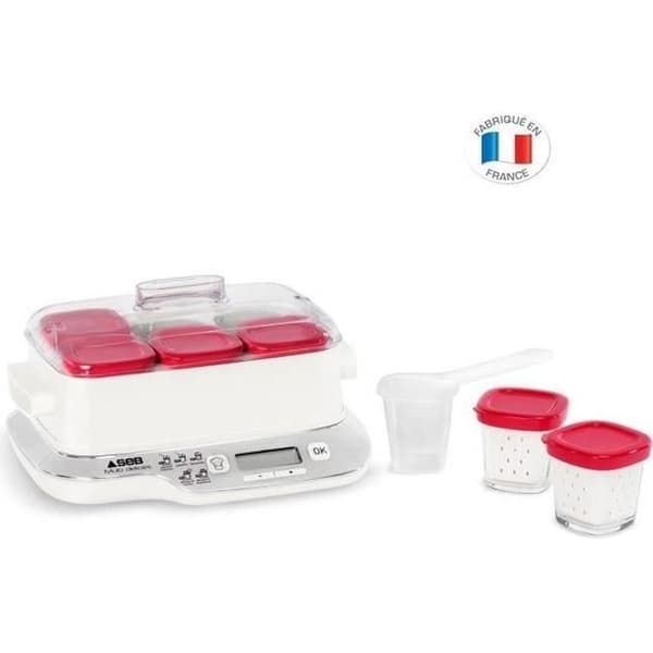 SEB - Yoghurtmaskin - 600W - 6 krukor - Multi Délices Express Compact - vit/röd - YG660100