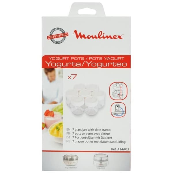 MOULINEX Set med 7 glasbehållare för yoghurtmaskin Yogurta Timer, Diskmaskinssäker A14A03