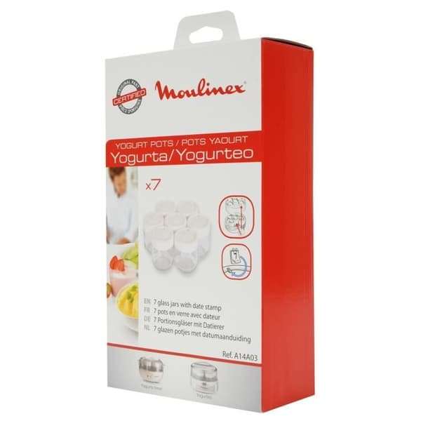 MOULINEX Set med 7 glasbehållare för yoghurtmaskin Yogurta Timer, Diskmaskinssäker A14A03