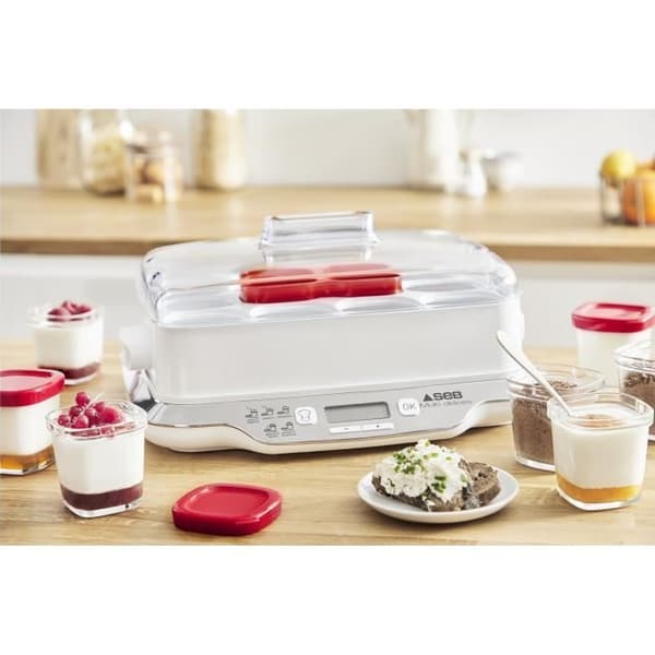 SEB YG661500 Multidélices Express Yoghurt Maker, 12 x 140 ml krukor, BPA-fri, Hemlagad yoghurt och mjölkdesserter, 5 automatiska program