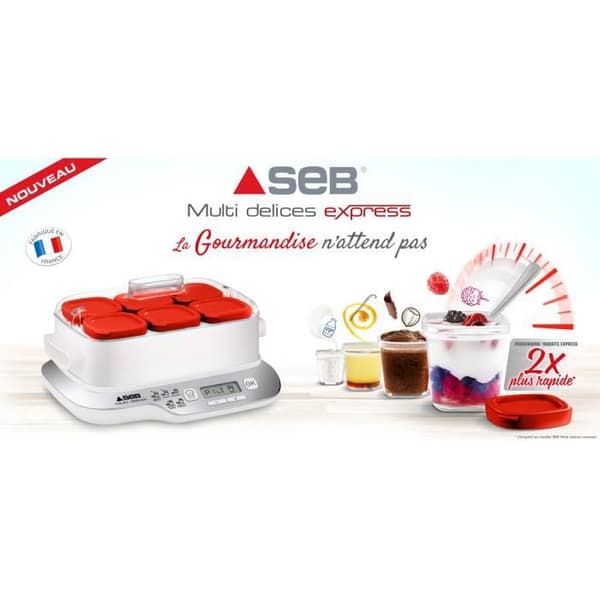 SEB YG661500 Multidélices Express Yoghurt Maker, 12 x 140 ml krukor, BPA-fri, Hemlagad yoghurt och mjölkdesserter, 5 automatiska program