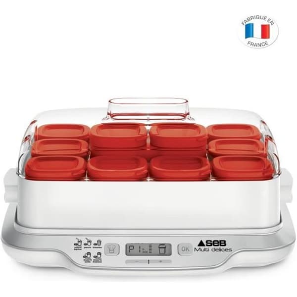 SEB YG661500 Multidélices Express Yoghurt Maker, 12 x 140 ml krukor, BPA-fri, Hemlagad yoghurt och mjölkdesserter, 5 automatiska program