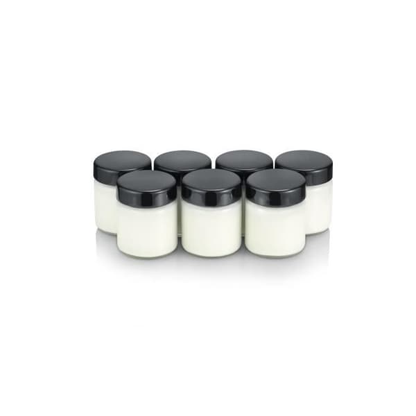 SEVERIN Set med 7 150 ml yoghurtburkar i glas med svart lock för JG3521 / JG3520 / JG3518 Yoghurtmaskin - BPA-fri - EG3514
