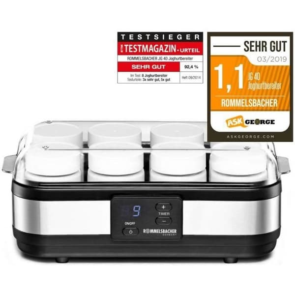 Rommelsbacher JG 40 yoghurtmaskin - Rostfritt stål-svart - 8 kastruller - 40 watt