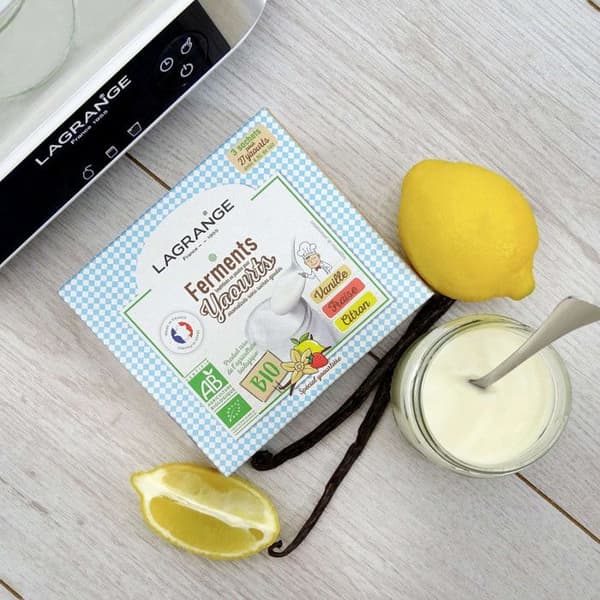 Ferment för smaksatta yoghurts - Lagrange - Vanilj-Jordgubb-Citron - Ekologisk - 27 yoghurts per förpackning