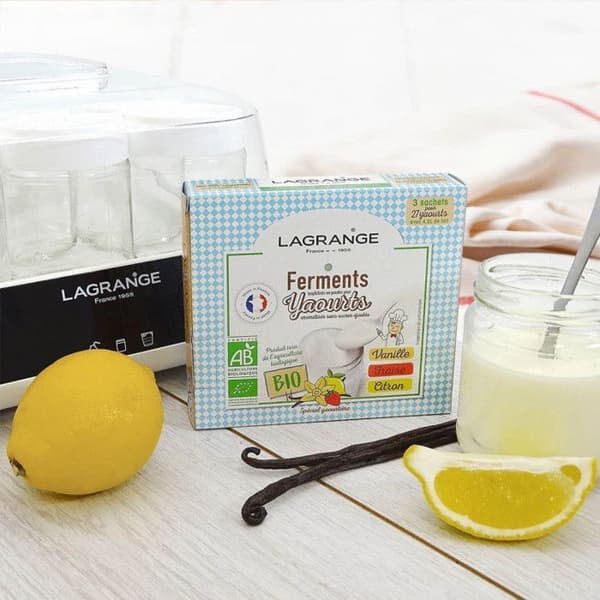 Ferment för smaksatta yoghurts - Lagrange - Vanilj-Jordgubb-Citron - Ekologisk - 27 yoghurts per förpackning