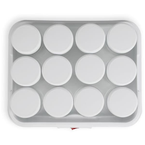 LIVOO ostyoghurtmaskin - 12 krukor - behållare med droppbricka för keso