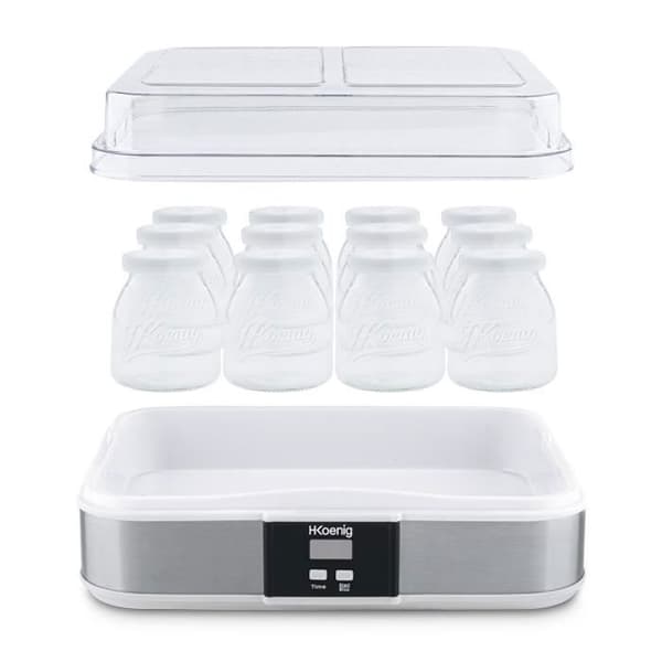 HKoeNIG jogurttikone - ELY120 - kapasiteetti 12 160 ml:n kannua - ohjelmoitavissa jopa 15 tuntiin - 15 W