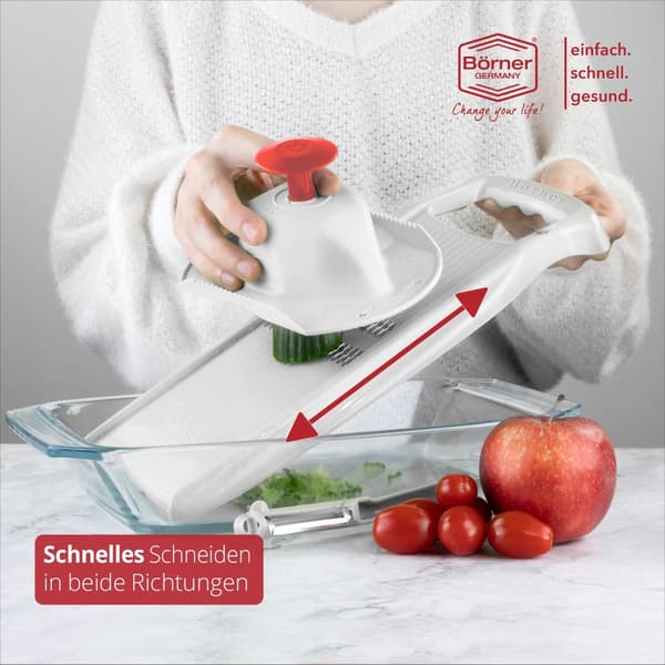 Borner Original Roko Powerline - grönsaks- och fruktskärare för fina remsor Julienne remsor set med frukthållare