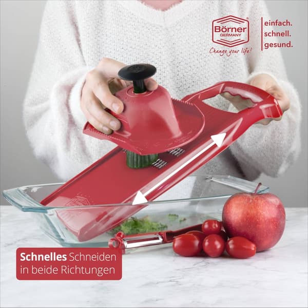 Borner Original Roko Powerline - grönsaks- och fruktskärare för fina remsor Julienne remsor set med frukthållare
