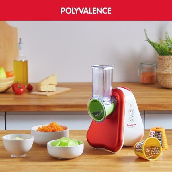 MOULINEX Fresh Express Elektrisk grönsaksskärare, 3-i-1 rivjärn, Färgade kottar, Stor ränna, Made in France DJ753510
