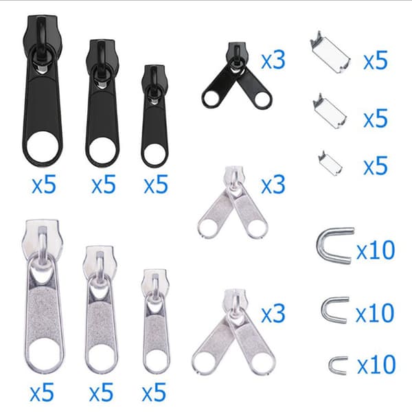 INF 87 st Nylon Dragkedjeset #3, #5, #8 - Vita Metalldragkedjor