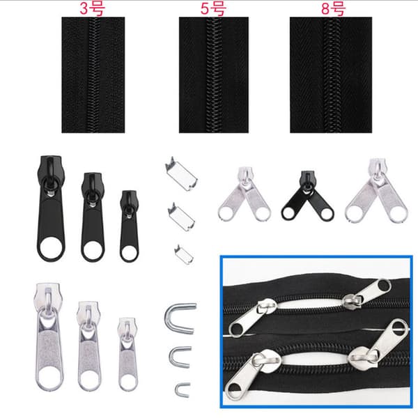 INF 87 st Nylon Dragkedjeset #3, #5, #8 - Vita Metalldragkedjor