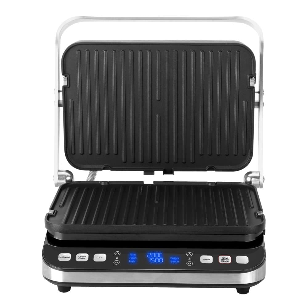 Zoomyo 2in1 kontaktgrill / bordsgrill, 6 automatiska program, grillplattor individuellt justerbara, LCD-skärm, tillbehör, våffelplatta set