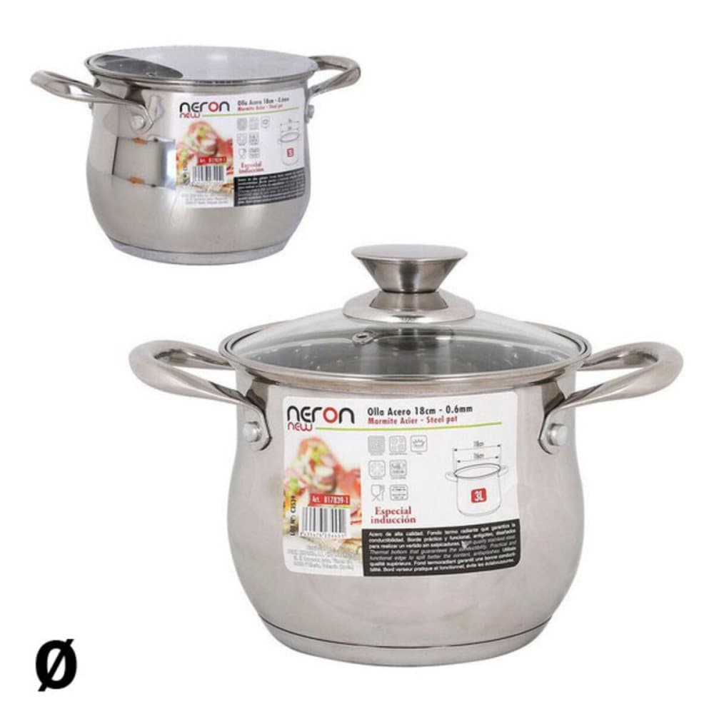 Kastrull Inde New Heron Stål Med lock Induktionshäll (3L) - Ø 20 cm