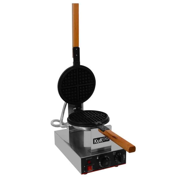 Roterande Belgiskt Våffeljärn Våffla Rund Non-stick Elektrisk 1000W 50-250°C Temperatur 1-5 Minuter Timer Kommersiell Rostfritt Stål GRATIS Tång