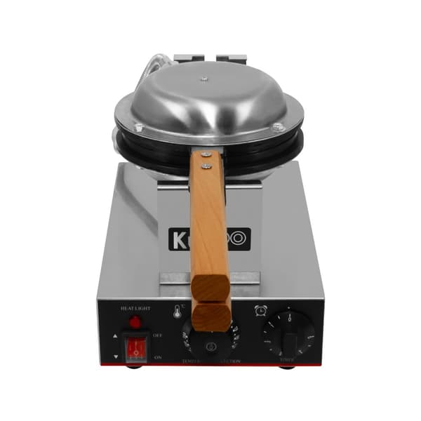 Roterande Belgiskt Våffeljärn Våffla Rund Non-stick Elektrisk 1000W 50-250°C Temperatur 1-5 Minuter Timer Kommersiell Rostfritt Stål GRATIS Tång