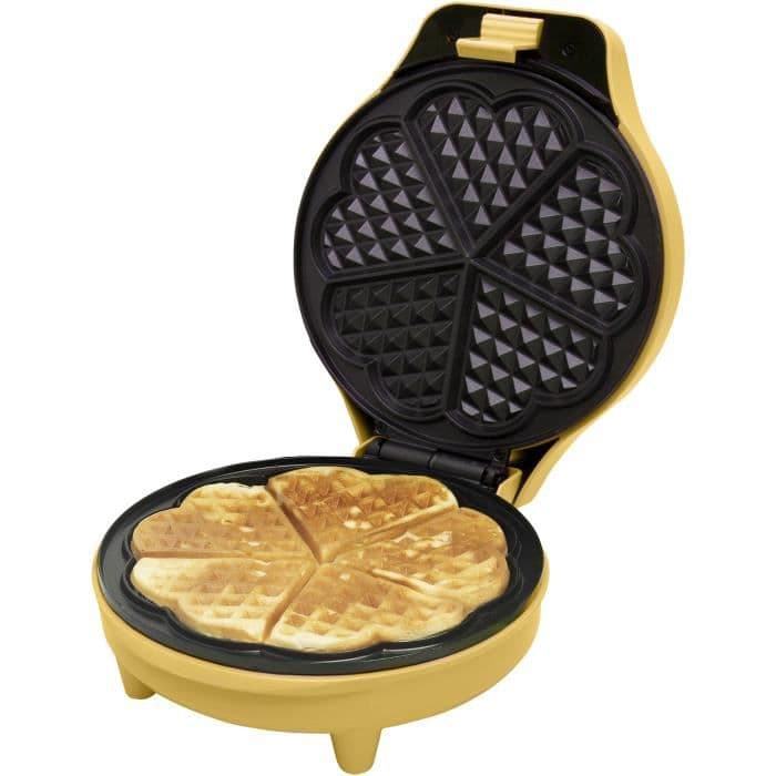Bestron våfflor för klassiska hjärtformade våfflor, våffeljärn med non-stick beläggning, 700 watt, Färg: gul