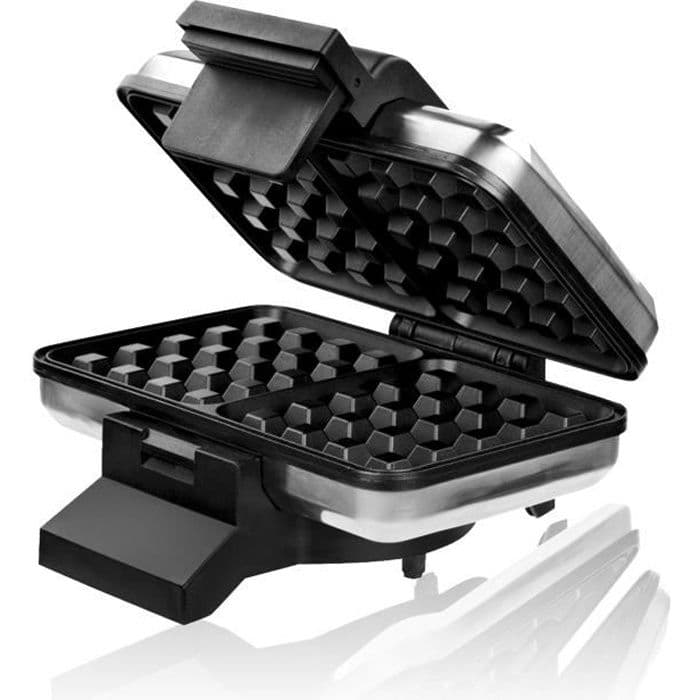 MPM S633G Våffeljärn för 2 tjocka belgiska våfflor, temperaturkontroll, non-stick plattor, silver, 1200W