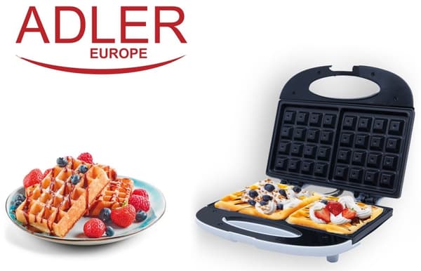 Adler Belgiska Våffeljärn, Dubbelt, 700W